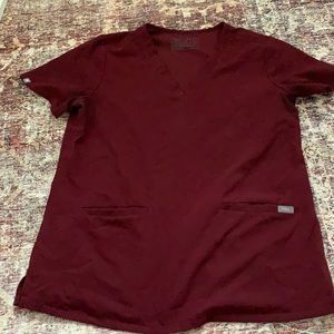 Maroon two pocket scrub top